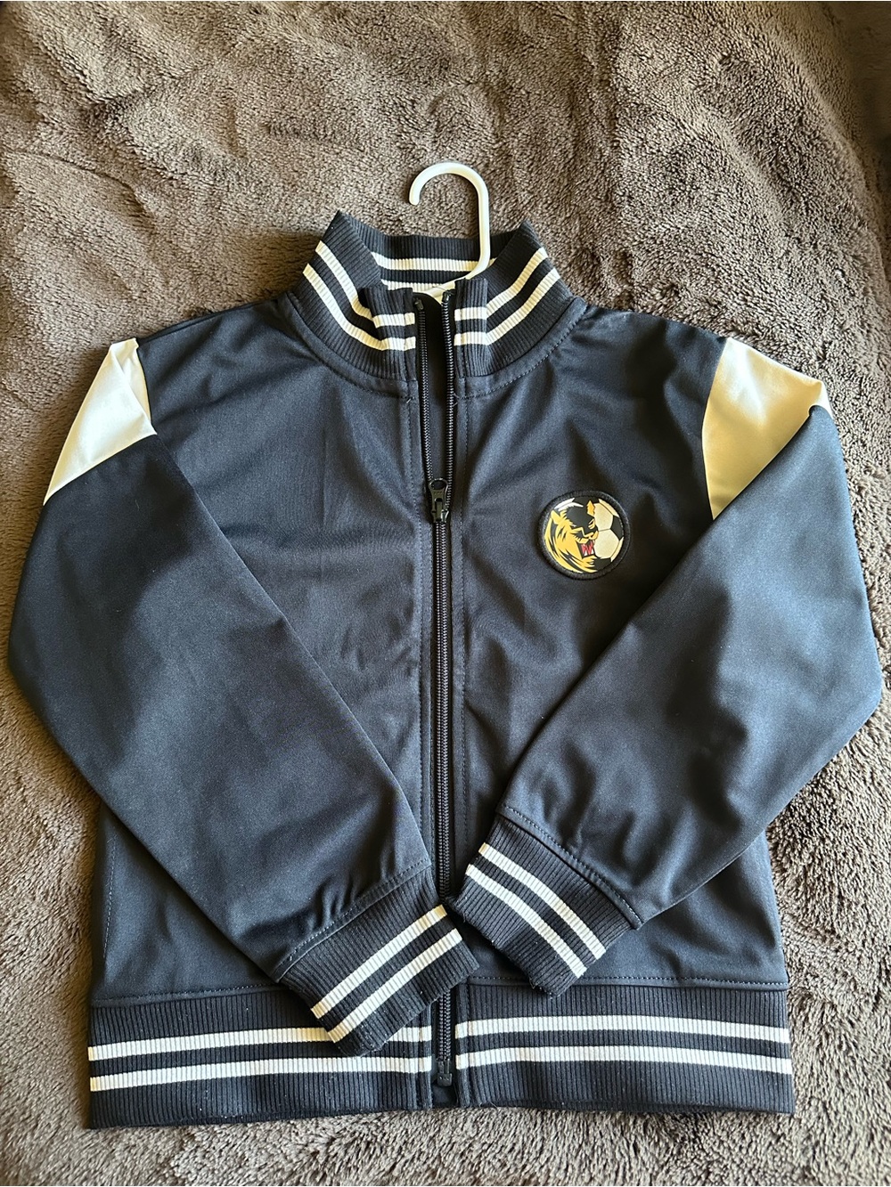 Place Black and White Zip-Up Soccer Patch Jacket
